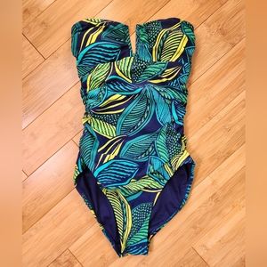 Old Navy Womens One Piece Swimsuit Xs Floral Blue Yellow Green Strapless No Wire